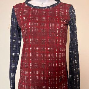 TORY BURCH CABERNET BETTY TEE LONG SLEEVE PLAID SHIRT SIZE XXS
